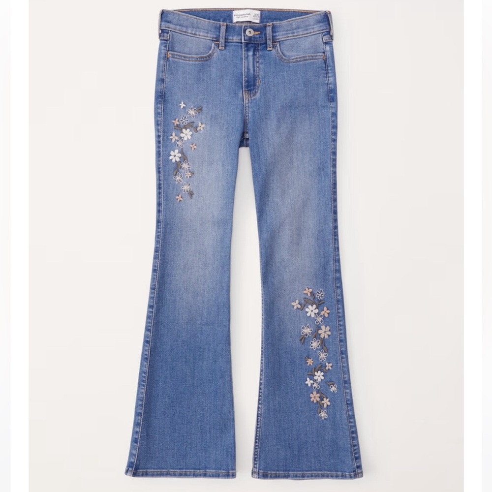 Abercrombie Kids Blue Floral Embroidered Jeans